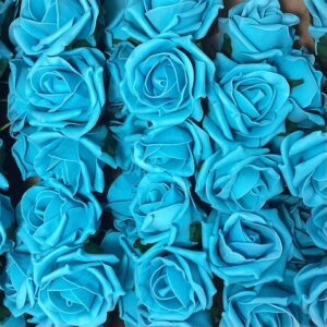 Bunch 6 COLOURFAST 5cm Quality Foam Rose Turquoise