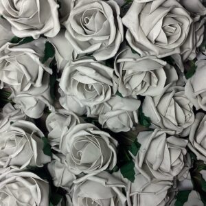 Bunch 6 COLOURFAST 5cm Quality Foam Rose Silver