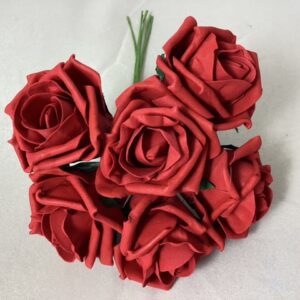 COLOURFAST 5cm Quality Foam Rose (Bunch 6) RUBYRED