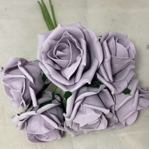 COLOURFAST 5cm Quality Foam Roses (Bunch 6) ICE Lilac