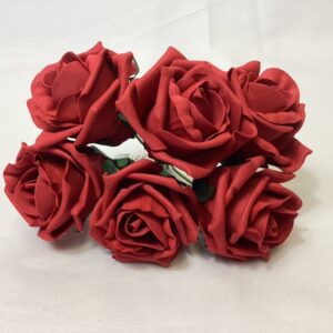 COLOURFAST 5cm Quality Foam Rose (Bunch 6) Red