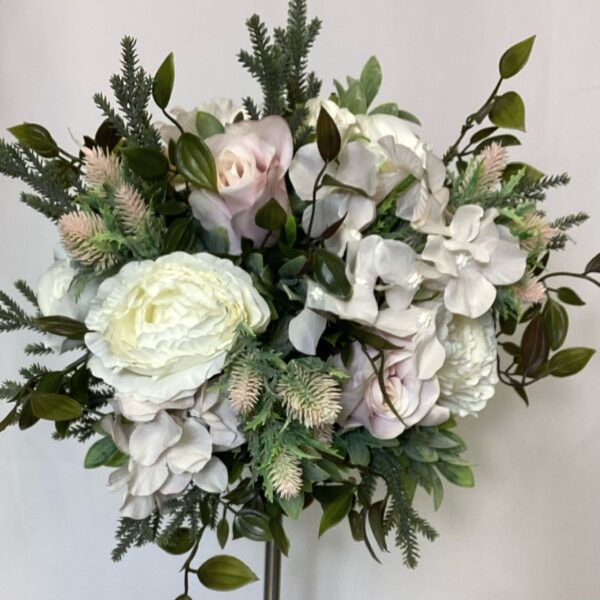 Ivory Pink Artificial Coco Rose Hydrangea and Trailing Ruscus Wedding Flowers