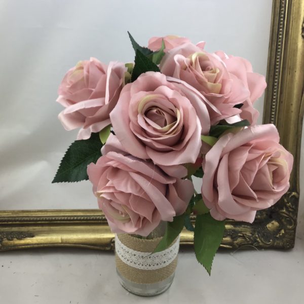Vintage Pink Artificial Fiona Open Rose Bundle Bouquet