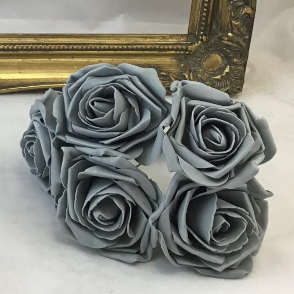 Bunch 5 Large 10cm COLOURFAST Foam Roses Grey