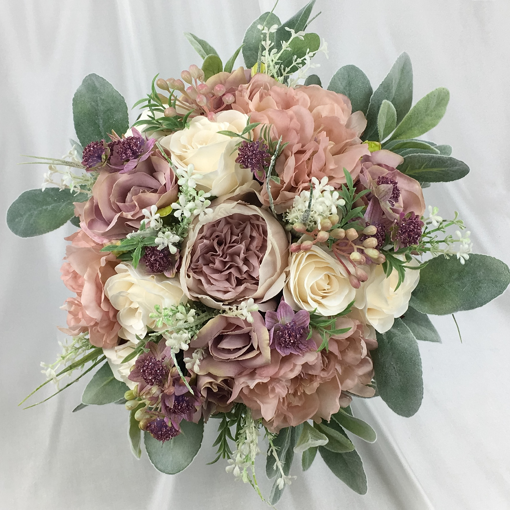 Peony and Lambs Ear Hand Tied Bouquet Large - Village Green