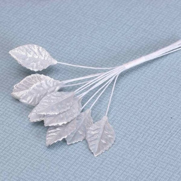 Craft Mini Rose Leaves (12 Bunches of 12) Silver