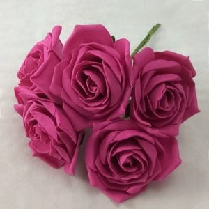 Bunch 5 Large 10cm COLOURFAST Foam Roses Hot Pink