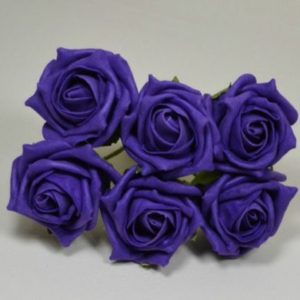 COLOURFAST 5cm Quality Foam Rose (Bunch 6) Purple