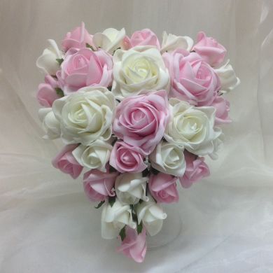 Medium Bella Foam Rose Brides Bouquet Pink Ivory Heart Posy