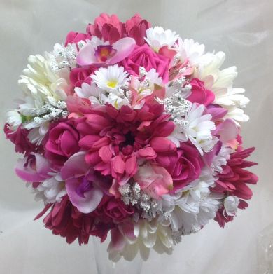 Cerise pink Kelly Gerbera Mixed Brides Bouquet