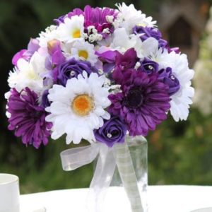 Purple/White Artificial Kelly Gerbera Mixed Brides Bouquet