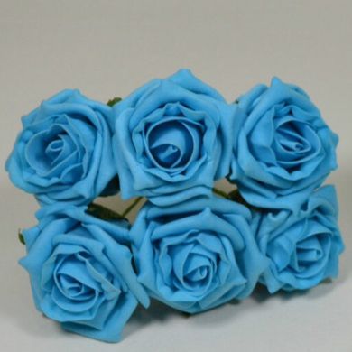 COLOURFAST 5cm Quality Foam Rose (Bunch 6) Turquoise