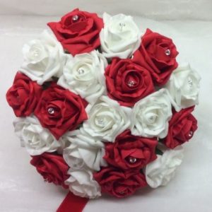 Colourfast Foam Rose Bridesmaid Bouquet Red White
