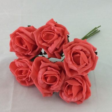 COLOURFAST 5cm Quality Foam Rose (Bunch 6) Coral