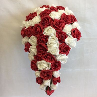 Colourfast Foam Rose Brides Teardrop shower Bouquet Red white