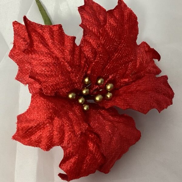 12cm Single Velvet Poinsettia Pick Red