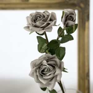 Diana VELVET Rose Spray x 2 Heads / Bud Grey/Silver silk artificial flowers wedding bouquet