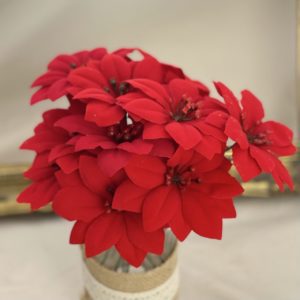Artificial Single Velvet Poinsettia PICK (Pack 12) Red