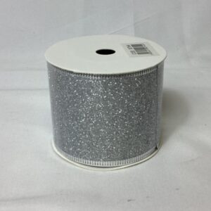 63mm Wired Edge Glittered Ribbon 10 yards Silver