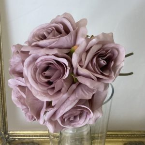 Bella Open Rose (Bundle) Vintage Mauve silk wedding bouquet artificial flowers
