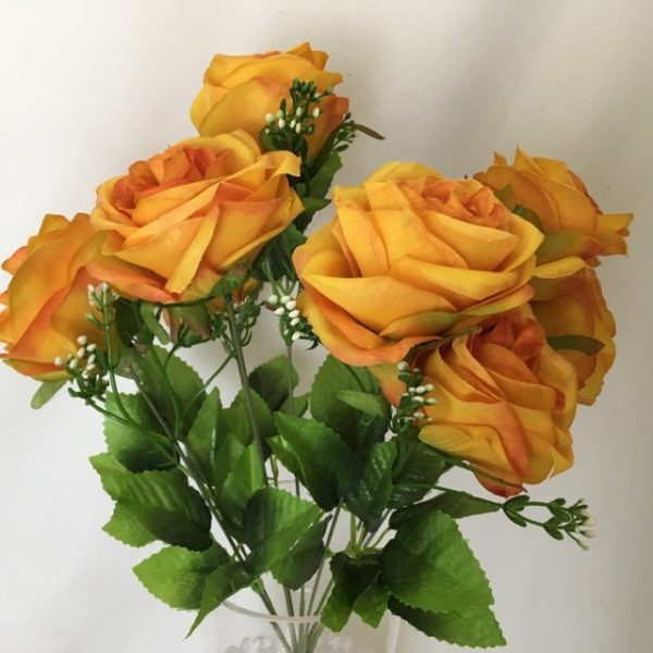 Artificial Open Rose BUSH Orange