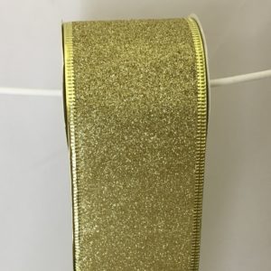 63mm Wired Edge Glittered Ribbon 10 yards Gold