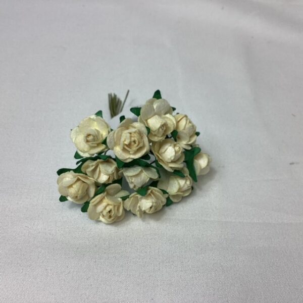 14mm Mini Open Paper Roses (Bunch 12) Cream