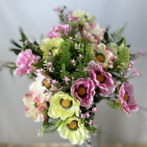 Pink/Cream/Ivory Artificial Mixed Anemone Bush with Berries and Foliage