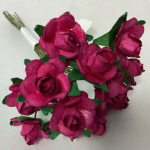 14mm Mini Open Paper Roses (Bunch 12) Fucshia