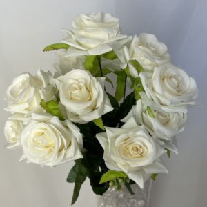Ivory Cream Artificial Diamond Rose x 12 / Fern Bush