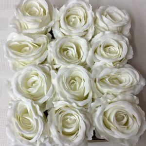 Artificial Large Rose Heads (Pack 12) Ivory