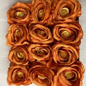 Artificial Large Rose Heads (Pack 12) Orange