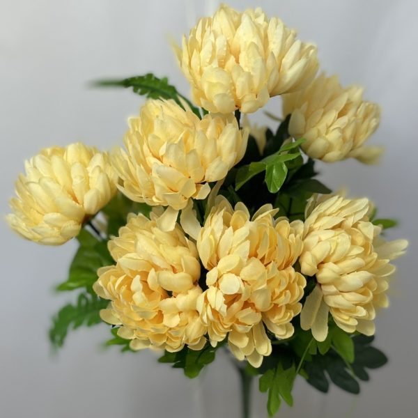 Artificial Chrysanthemum Bush x 9 Heads Lemon