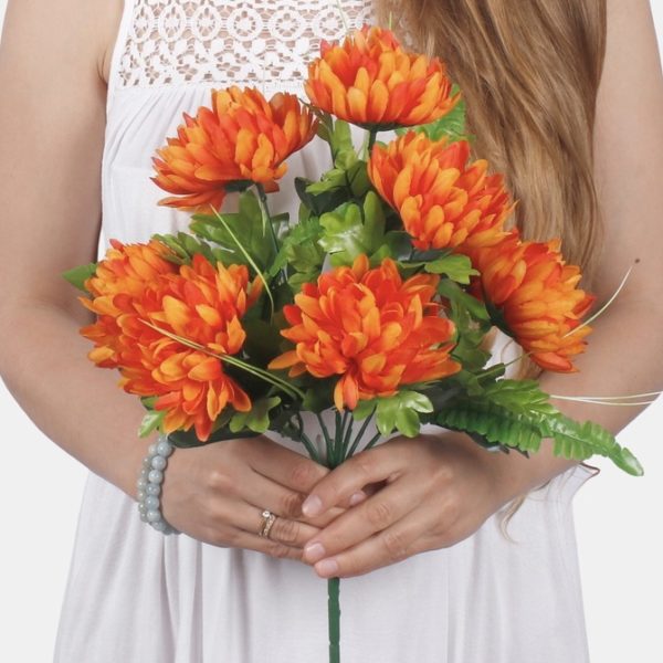 Artificial Chrysanthemum Bush x 9 Heads Orange