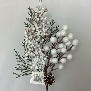 Snowy Conifer/Pinecone Spray with White Berries
