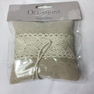10cm Square Linen and Lace Ring Cushion Ivory