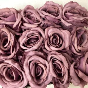 Artificial Large Rose Heads (Pack 12) Mauve