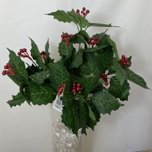 Artificial Lerge Green Christmas Holly Bush with Red Berries