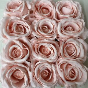 Artificial Large Rose Heads (Pack 12) Light Pink