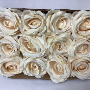 Artificial Large Rose Heads (Pack 12) Autumn Cream