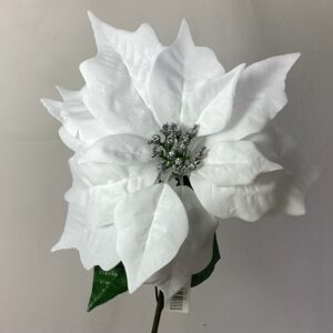 Single Velvet Poinsettia with Glitter Centre White