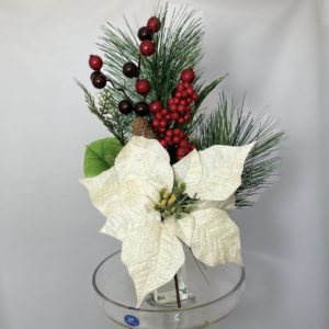 Large Poinsettia/Spruce and Berry Pick/Spray Cream