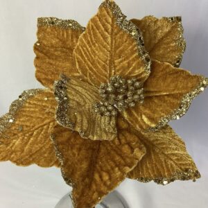 24cm Single Velvet Poinsettia Pick w/Glitter Edge Gold