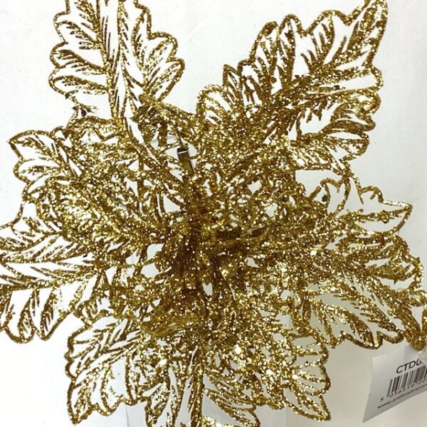 23cm Single Filigree Poinsettia on Clip Gold
