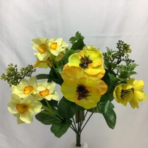 Artificial Pansy and Narcissus Bouquet Yellow