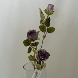 Artificial Paula Dry Touch Double Cabbage Rose Spray w/Bud Purple