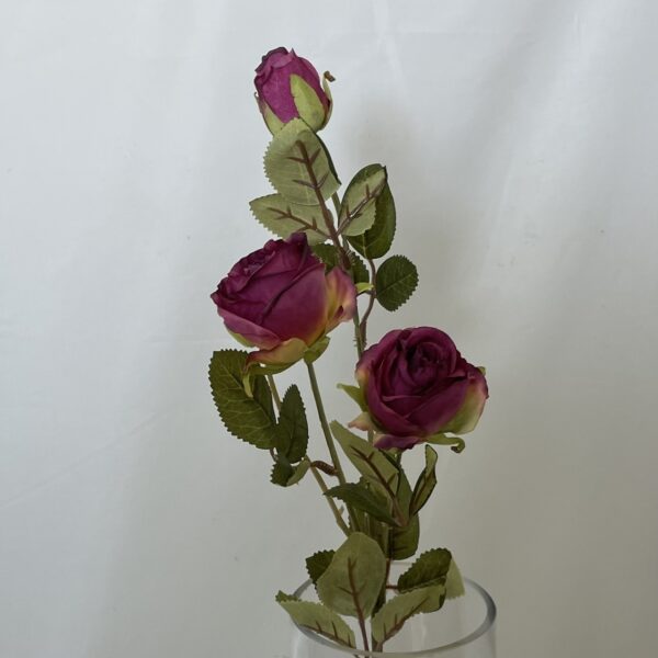 Artificial Paula Dry Touch Double Cabbage Rose Spray w/Bud Bordeaux