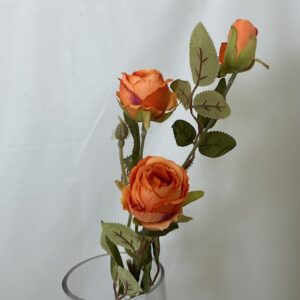 Artificial Paula Dry Touch Double Cabbage Rose Spray w/Bud Burnt Orange