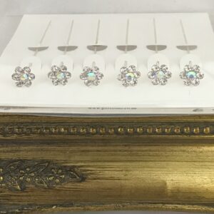 Diamante FLOWER Pins (Pack 6) Silver