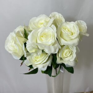Artificial Large Open ROSE Bush x 9 Heads Ivory